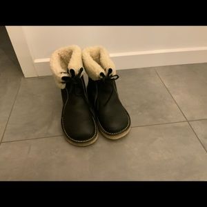 Black leather duck feet boots